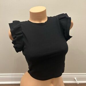 Zara Black Ruffle Sleeve Crop Top